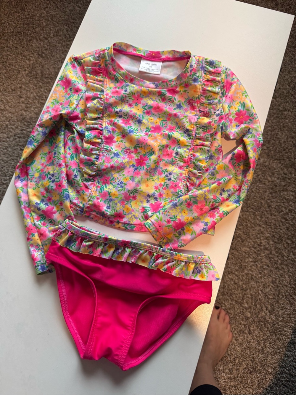 Source Unknown Girls' Floral Long-Sleeve One-Piece Look — Pink, Yellow, Green